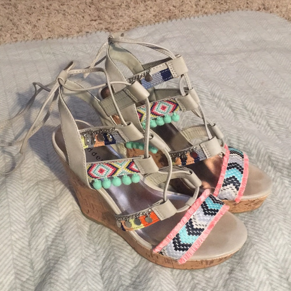 Madden Girl embellished scrappy wedges